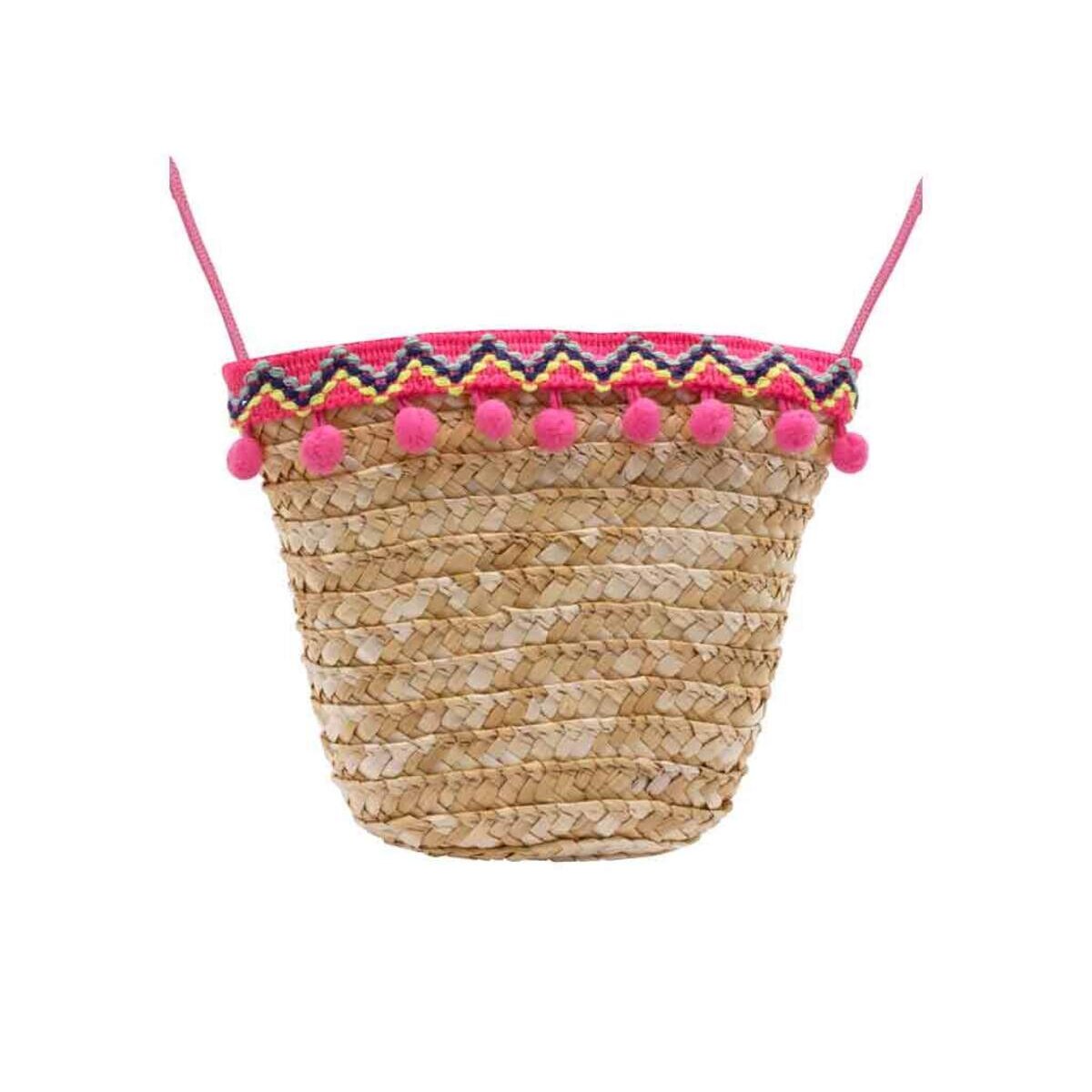 bb Klostermann Basttasche mit pinken Bommeln natur