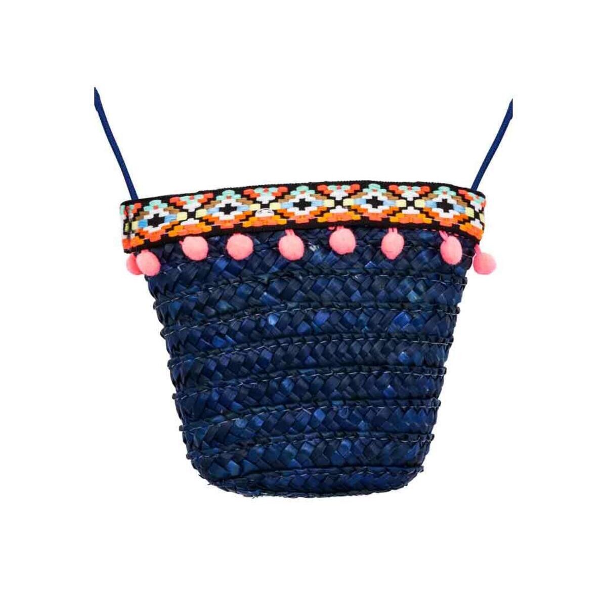 bb Klostermann Basttasche mit rosa Bommeln blau