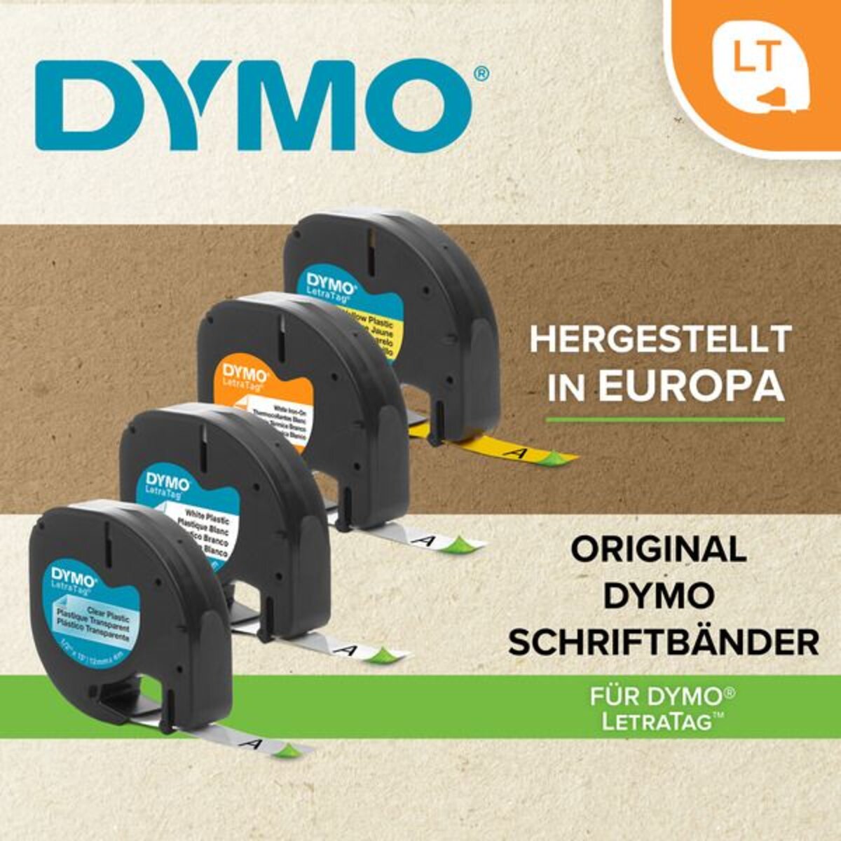 Dymo Original Schriftband für LetraTag®, Plastik, schwarz auf transparent