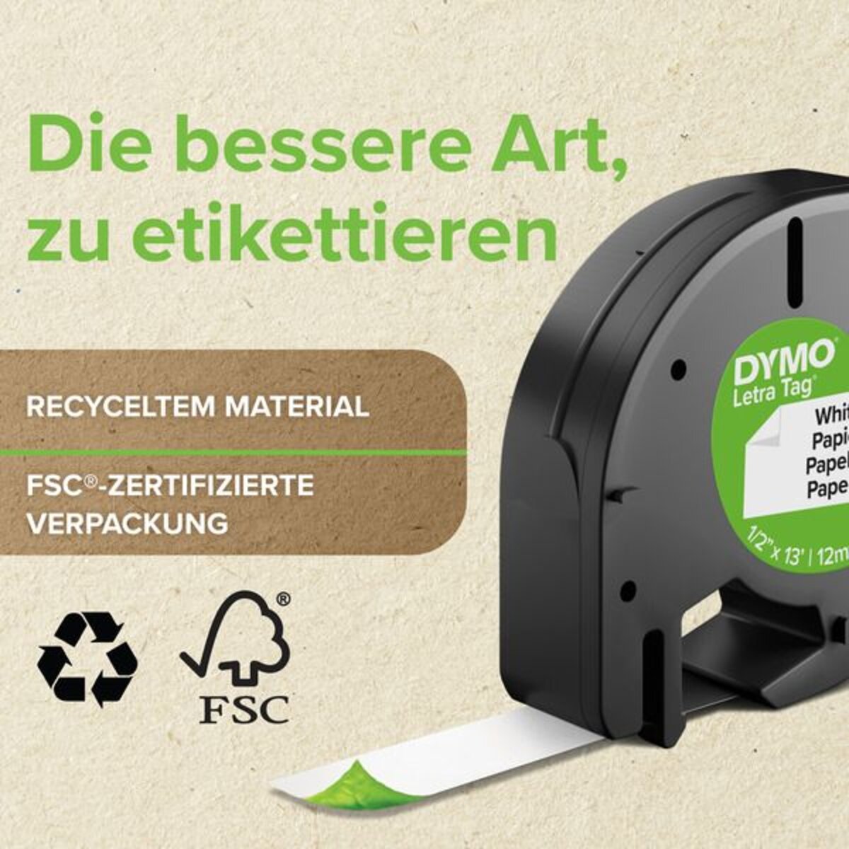Dymo Original Schriftband für LetraTag®, Plastik, schwarz auf transparent