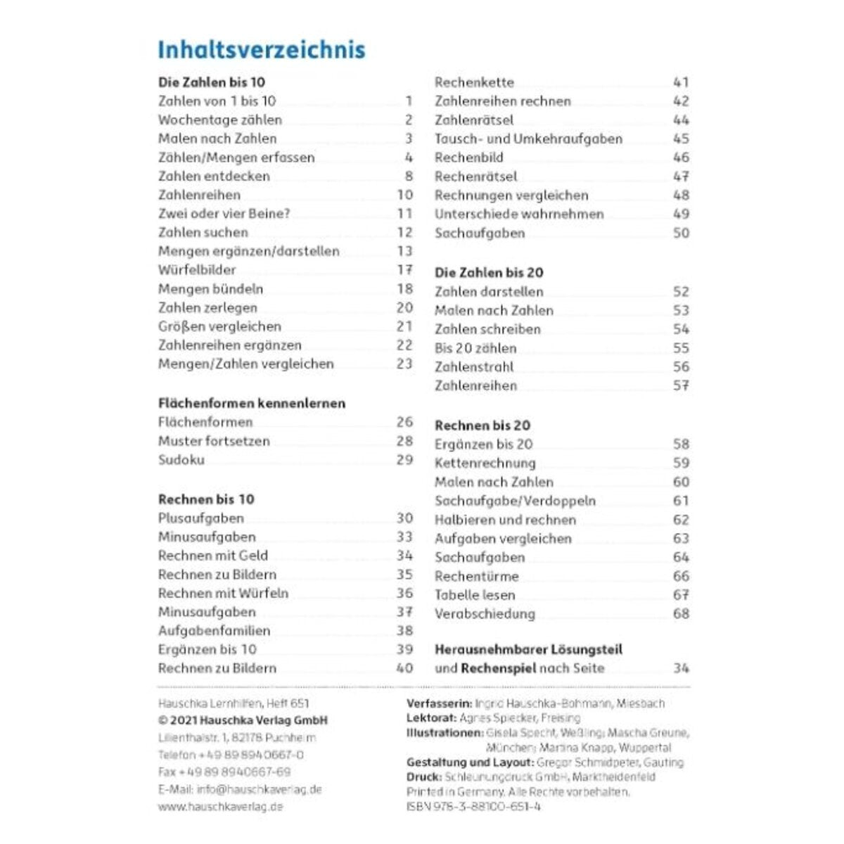 Hauschka Verlag Mathe auf dem Bauernhof 1. Klasse