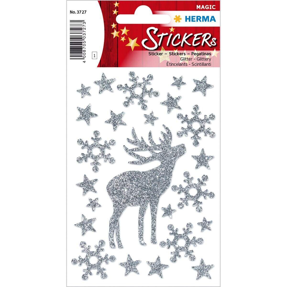 HERMA Sticker Hirsch glitter silber