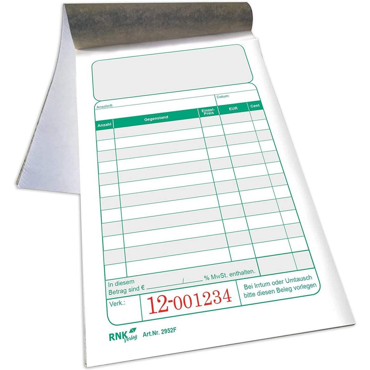 RNK Verlag Kassenblock zweifarbig, oben geheftet, nummeriert, 96 x 167 mm, 1 Stück