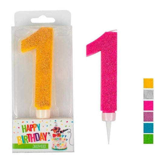 Trendhaus Happy Birthday Zahlenkerze Glitter Zahl: 1, sortiert