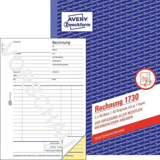 Avery Zweckform 1730 Rechnung, A5, selbstdurchschreibend, 2x40 Blatt