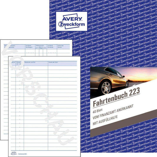 Avery Zweckform 223 Fahrtenbuch, für PKW, A5, 80 Seiten für 858 Fahrten