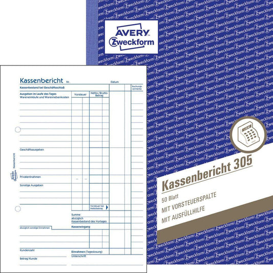 Avery Zweckform 305 Kassenbericht, A5, 50 Originale, 50 Blatt