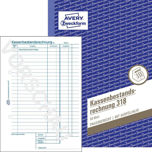 Avery Zweckform 318 Kassenbestandsrechnung, A5, 50 Originale, 50 Blatt