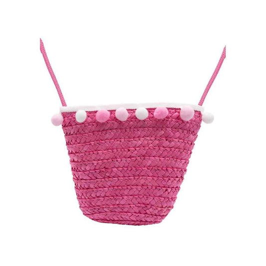 bb Klostermann Basttasche mit rosa Bommeln pink