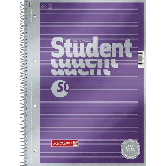 BRUNNEN Collegeblock Premium Student „Noten“, A4, 50 Blatt / 100 Seiten, Lineatur 14, violett