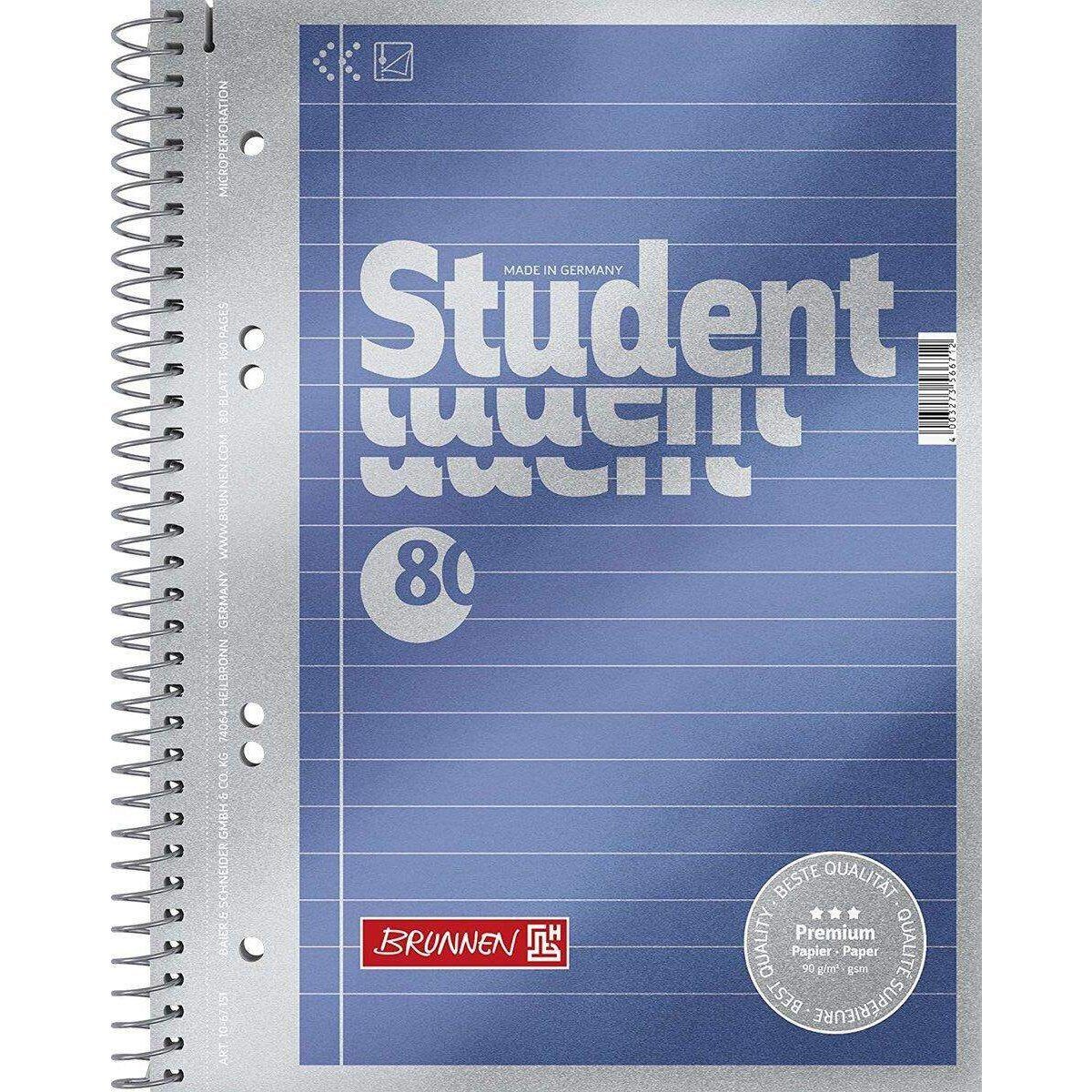 BRUNNEN Collegeblock Student A5 liniert, blau-metallic