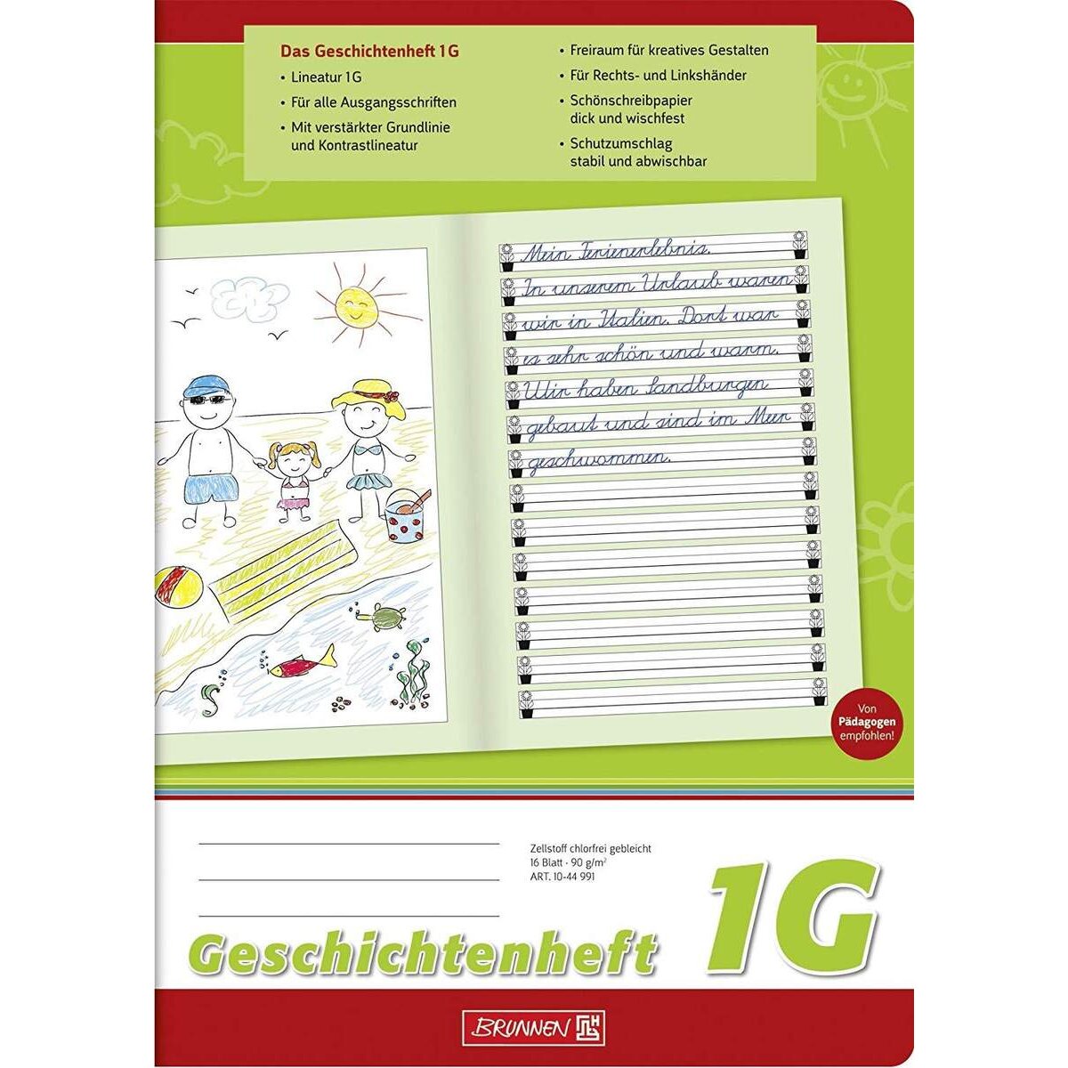 BRUNNEN Geschichtenheft, A4, Liniatur 1G, 16 Blatt