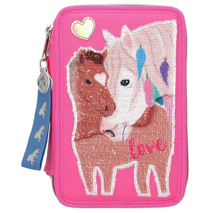 Depesche Miss Melody 3-Fach Federtasche Streichpaillette, Pink