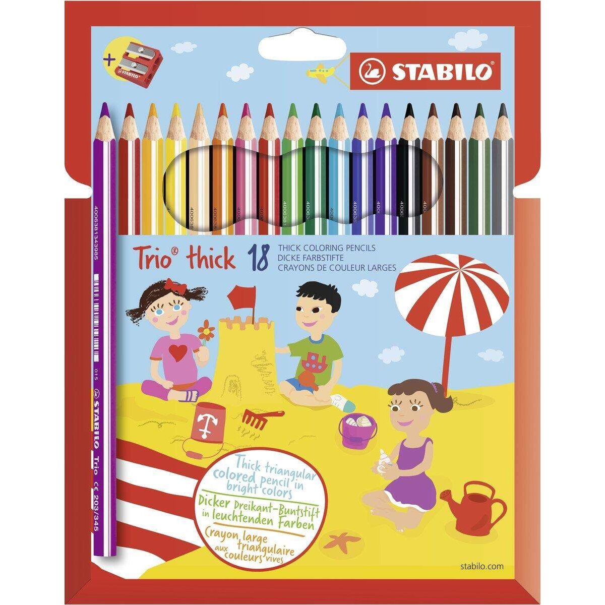 Dreikant-Buntstift - STABILO Trio dick - 18er Pack - mit 18 verschiedenen Farben und Spitzer