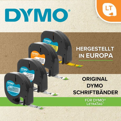 Dymo Original Schriftband für LetraTag®, Plastik, schwarz auf transparent