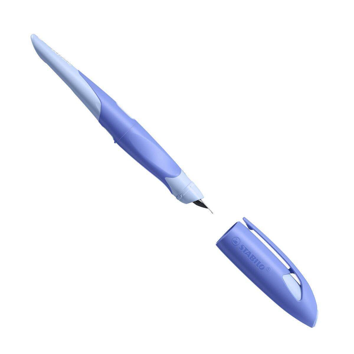 Ergonomischer Schulfüller für Linkshänder mit Anfänger-Feder A - STABILO EASYbirdy Pastel Edition in blau/hellblau - Einzelstift - inklusive Patrone - Schreibfarbe blau (löschbar)