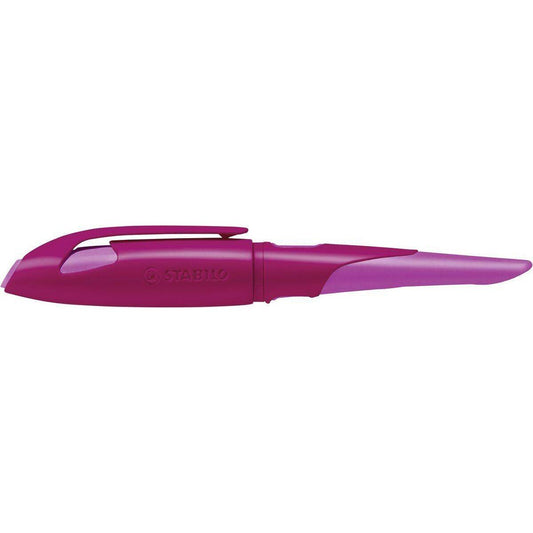 Ergonomischer Schulfüller für Rechtshänder mit Standard-Feder M - STABILO EASYbirdy in beere/pink - Einzelstift - inklusive Patrone - Schreibfarbe blau (löschbar)