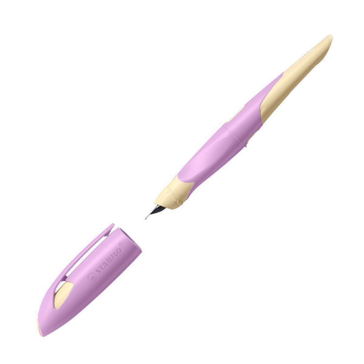 Ergonomischer Schulfüller für Rechtshänder mit Standard-Feder M - STABILO EASYbirdy Pastel Edition in soft pink/apricot - Einzelstift - inklusive Patrone - Schreibfarbe blau (löschbar)