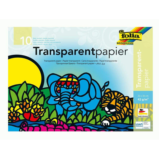 Folia Transparentpapier im Heft, Drachenpapier, ca. 20 x 30 cm, 10 Blatt,10 Farben, durchschimmernd