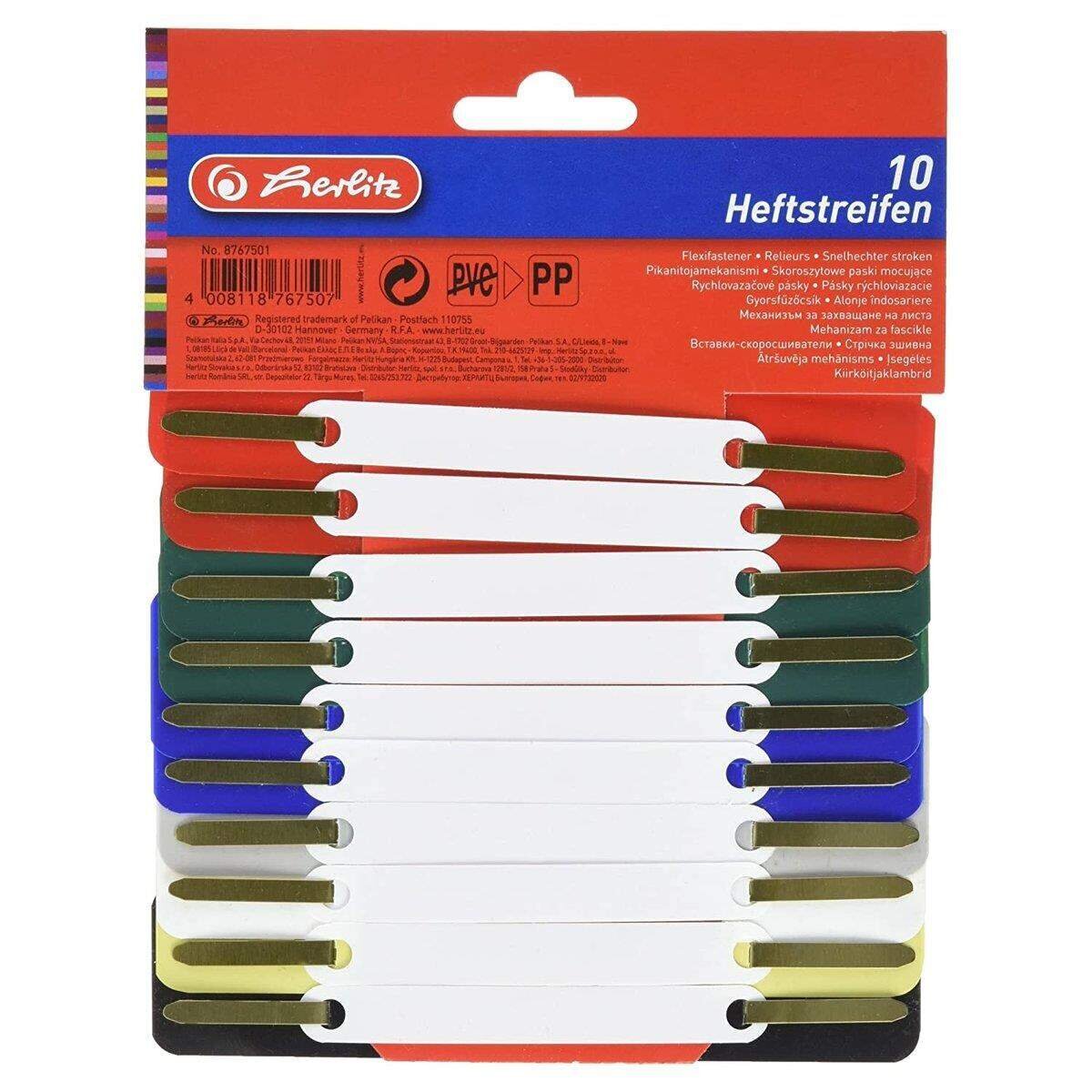 Herlitz Heftstreifen, 34 x 150 mm, PP-Folie, 10 Stück, farbig sortiert