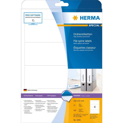 HERMA Ordneretiketten A4, 192 x 61 mm, weiß, blickdicht, permanent haftend, für breite Ordner (kurz)