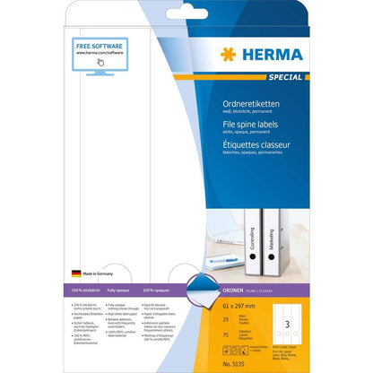 HERMA Ordneretiketten A4, 61 x 297 mm, weiß, blickdicht, permanent haftend, für schmale Ordner (lang)