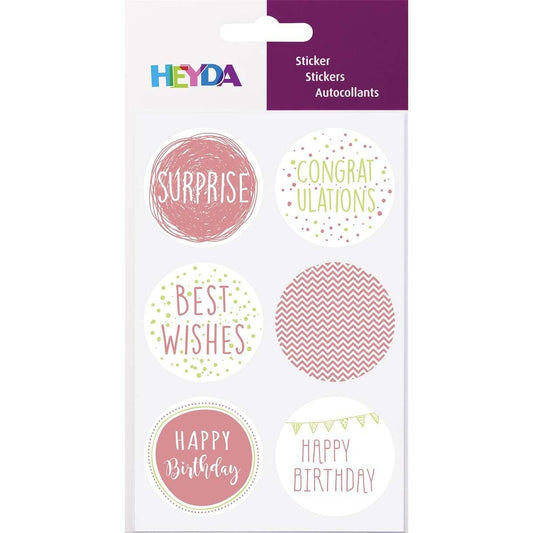 Heyda Sticker Birthday rund pink, 40 mm