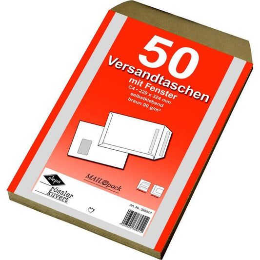 MAILmedia Versandtaschen mit Fenster DIN C4, 90g/m², 50 Stück