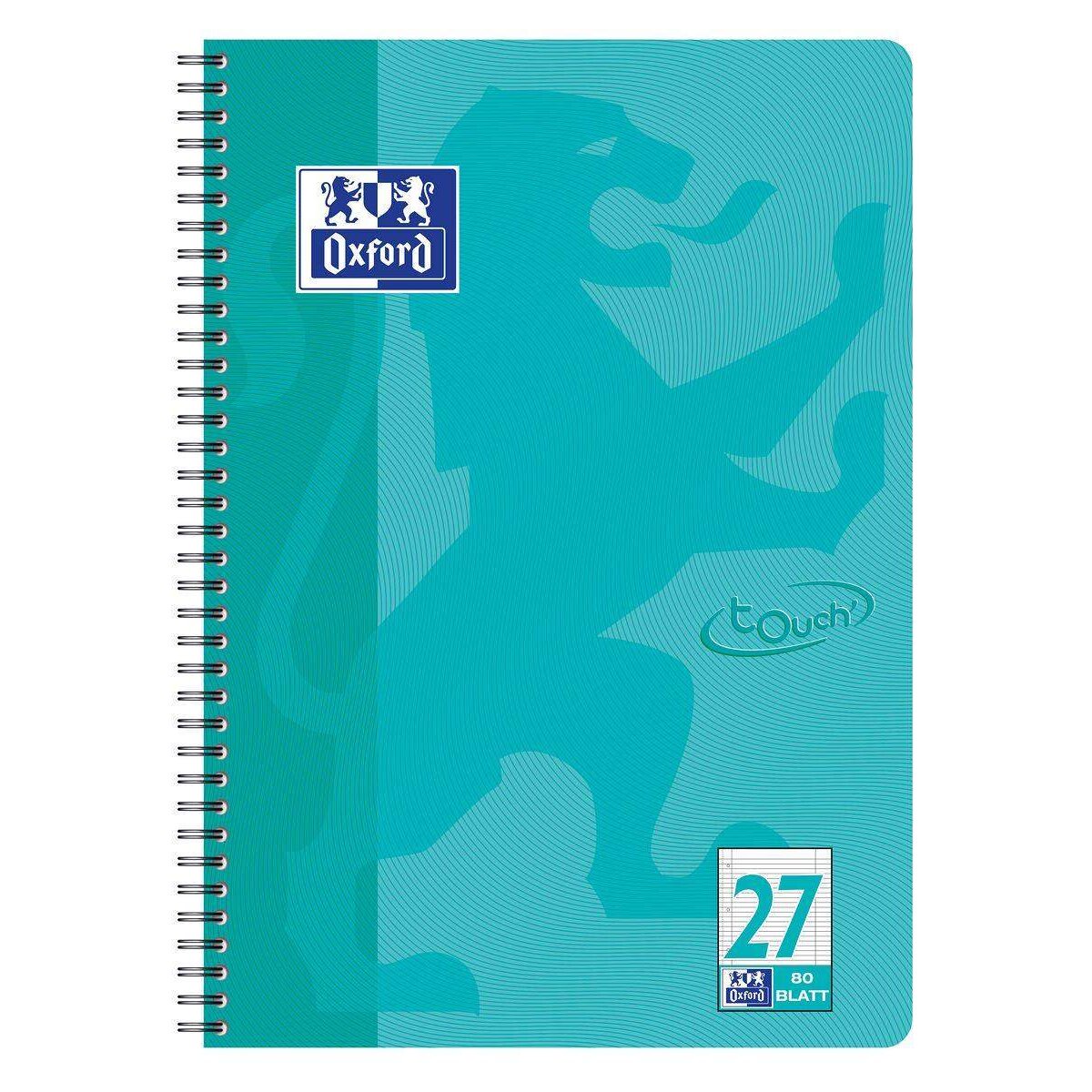 Oxford Touch Collegeblock A4+ L.27 aqua, 80 Blatt, Doppelspirale, abgerundete Ecken, SCRIBZEE®, Optik Paper®