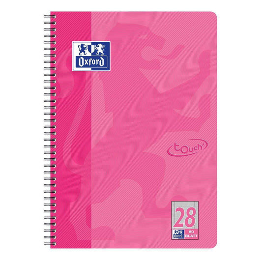 Oxford Touch Collegeblock A4+ L.28 rosa, 80 Blatt, Doppelspirale, abgerundete Ecken, SCRIBZEE®, Optik Paper®