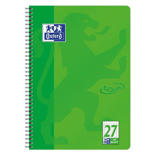 Oxford Touch Collegeblock A4+ L.27 grasgrün, 80 Blatt, Doppelspirale, abgerundete Ecken, Optik Paper®
