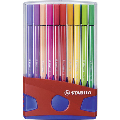 Premium-Filzstift - STABILO Pen 68 ColorParade - 20er Tischset in rot/blau - mit 20 verschiedenen Farben