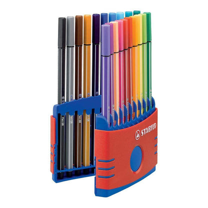 Premium-Filzstift - STABILO Pen 68 ColorParade - 20er Tischset in rot/blau - mit 20 verschiedenen Farben