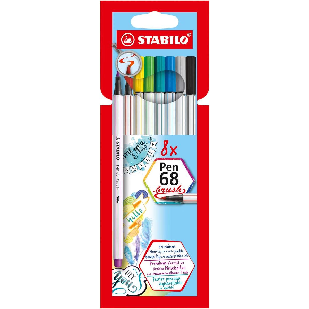 Premium-Filzstift mit Pinselspitze für variable Strichstärken - STABILO Pen 68 brush - 8er Pack - mit 8 verschiedenen Farben