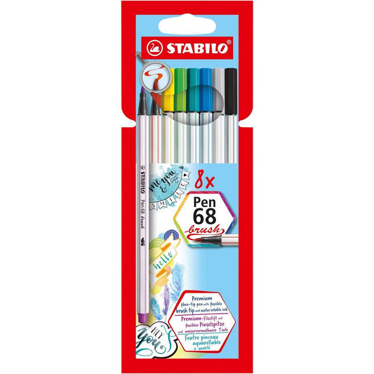 Premium-Filzstift mit Pinselspitze für variable Strichstärken - STABILO Pen 68 brush - 8er Pack - mit 8 verschiedenen Farben