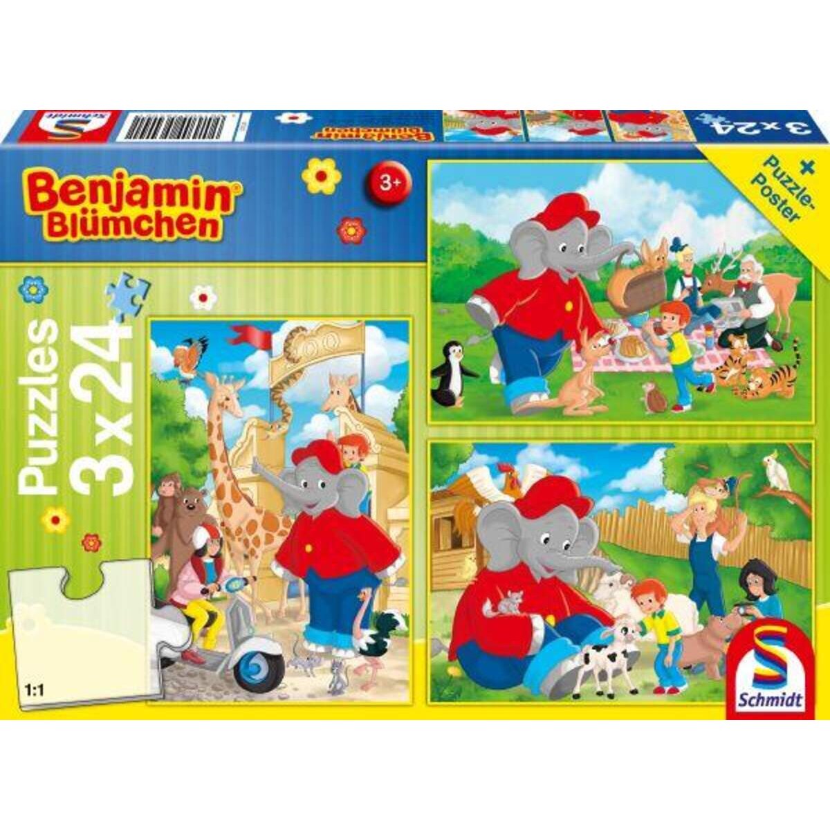 Schmidt Spiele KinderPuzzle - Benjamin Blümchen Im Zoo, 3x24 Teile