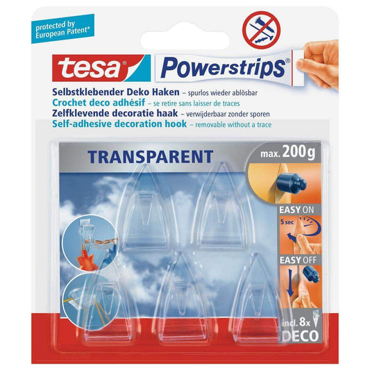 tesa Powerstrips transparent Deco-Haken, 5 Haken/8 Strips