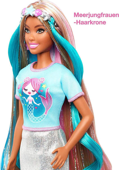 Barbie Fantasie-Haar Puppe (brünett), Meerjungfrau- und Einhorn-Look, Anziehpuppe
