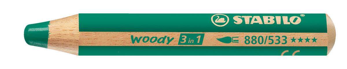 Buntstift, Wasserfarbe & Wachsmalkreide - STABILO woody 3 in 1 - Einzelstift - dunkelgrün