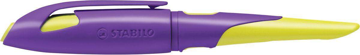 Ergonomischer Schulfüller für Rechtshänder mit Standard-Feder M - STABILO EASYbirdy in violett/gelb - Einzelstift - inklusive Patrone - Schreibfarbe blau (löschbar)