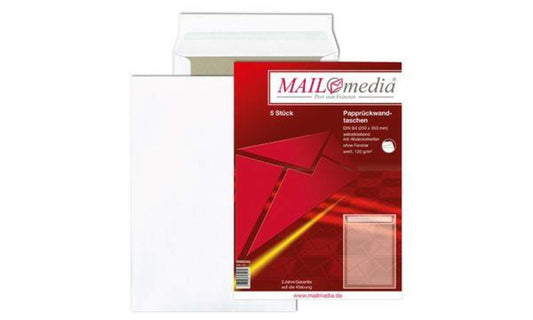 MAILmedia Versandtasche weiß mit Papprücken, DIN C4, ohne Fenster, 5 Stück